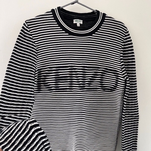 KENZO optical illusion striped ribbed jumper monochrome black white - Size S - Picture 1 of 3